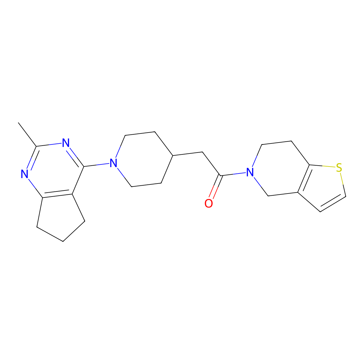 2-(1-{2-methyl-5H,6H,7H-cyclopenta[d]pyrimidin-4-yl}piperidin-4-yl)-1-{4H,5H,6H,7H-thieno[3,2-c]pyridin-5-yl}ethan-1-one molecular structure, CAS 3054575-77-5