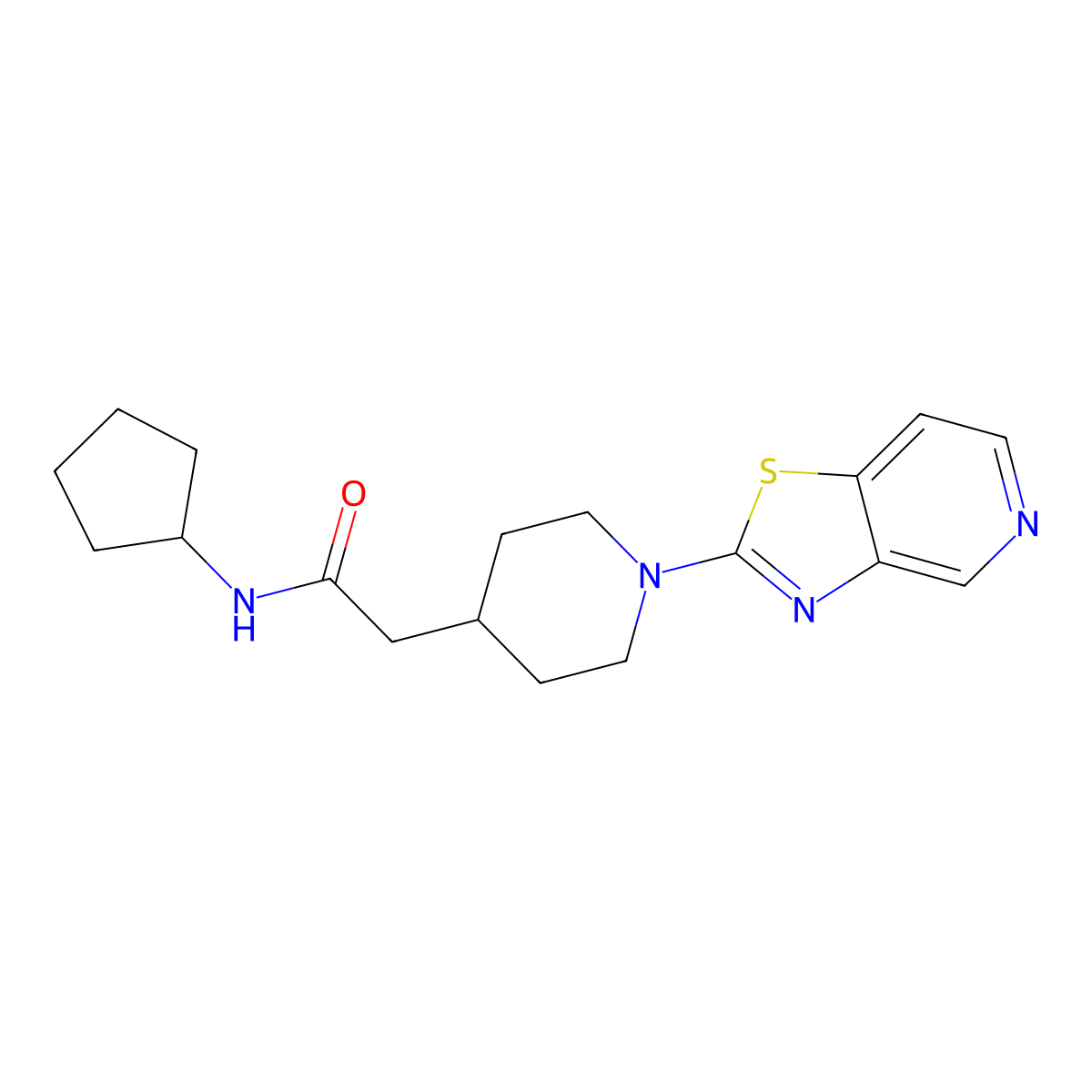 N-cyclopentyl-2-(1-{[1,3]thiazolo[4,5-c]pyridin-2-yl}piperidin-4-yl)acetamide molecular structure, CAS 3054575-80-0
