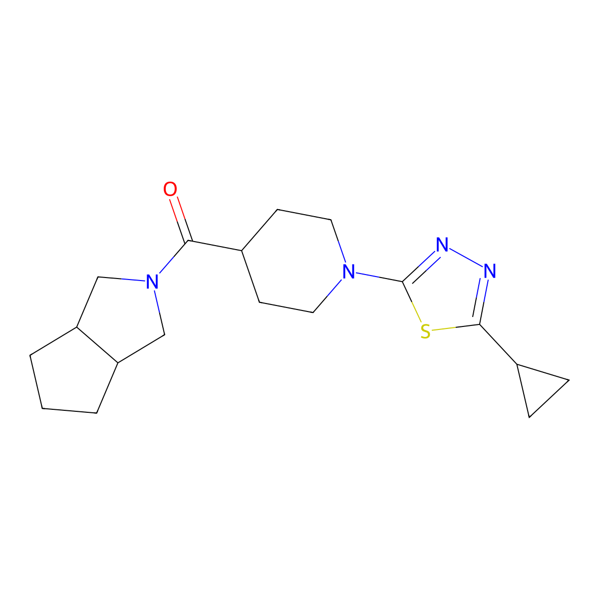 1-(5-Cyclopropyl-1,3,4-thiadiazol-2-yl)-4-{octahydrocyclopenta[c]pyrrole-2-carbonyl}piperidine molecular structure, CAS 3054575-83-3