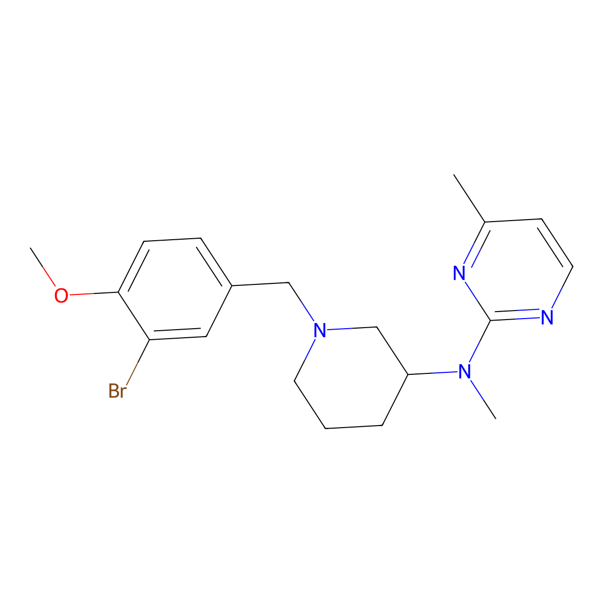 N-{1-[(3-bromo-4-methoxyphenyl)methyl]piperidin-3-yl}-N,4-dimethylpyrimidin-2-amine molecular structure, CAS 3054575-86-6