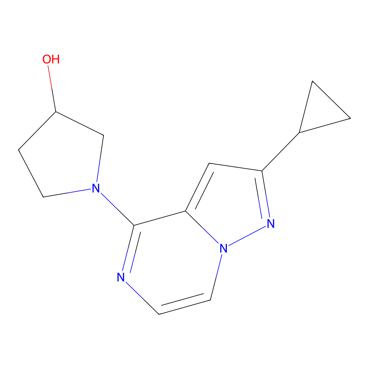 1-{2-Cyclopropylpyrazolo[1,5-a]pyrazin-4-yl}pyrrolidin-3-ol molecular structure, CAS 3054575-87-7