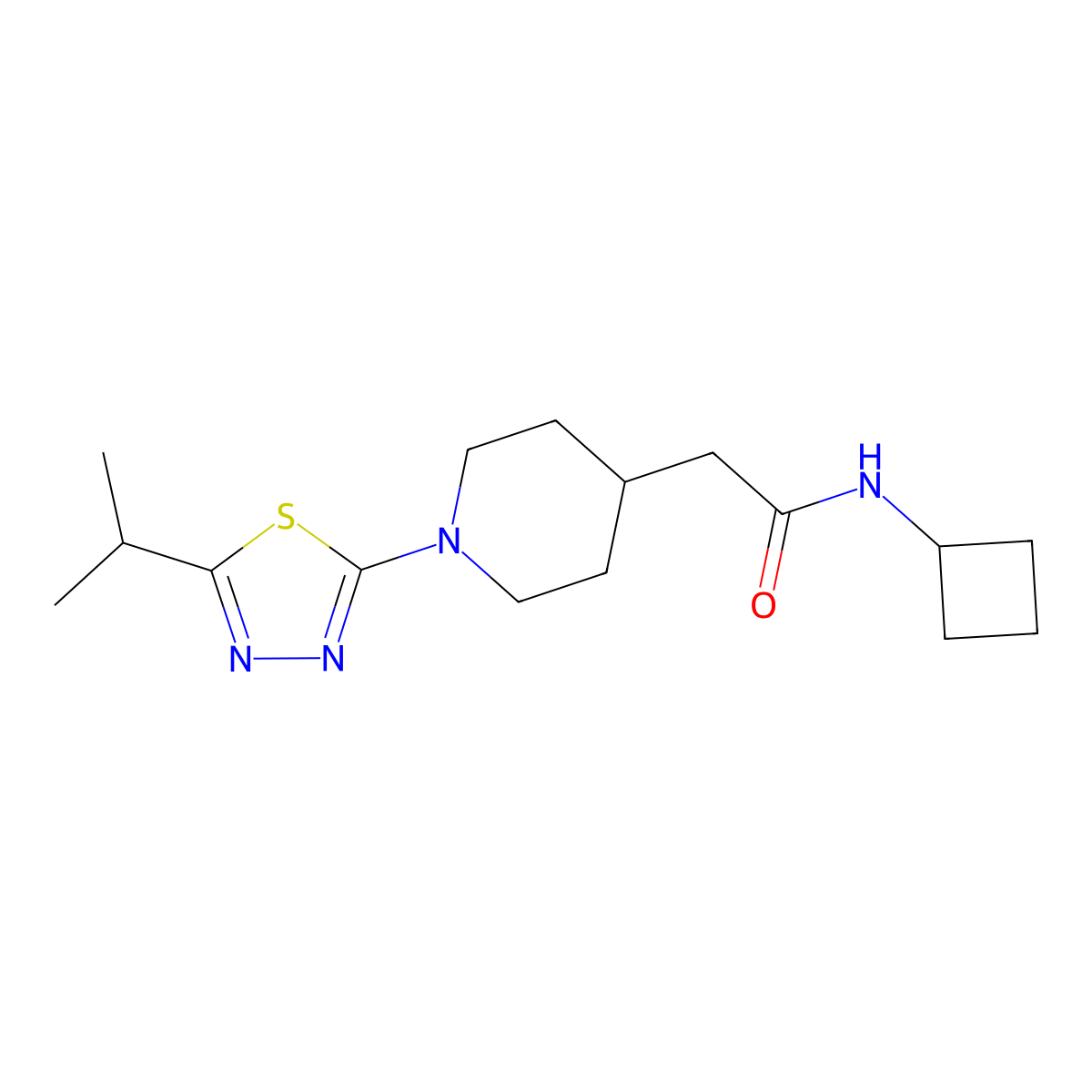 N-cyclobutyl-2-{1-[5-(propan-2-yl)-1,3,4-thiadiazol-2-yl]piperidin-4-yl}acetamide molecular structure, CAS 3054575-88-8