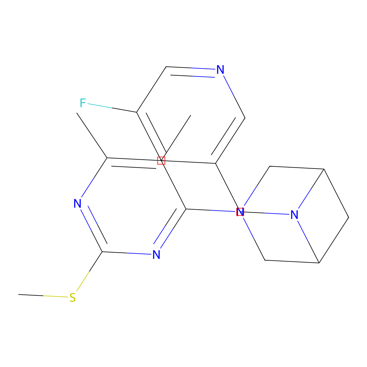 3-[5,6-Dimethyl-2-(methylsulfanyl)pyrimidin-4-yl]-6-[(5-fluoropyridin-3-yl)methyl]-3,6-diazabicyclo[3.1.1]heptane molecular structure, CAS 3054575-89-9