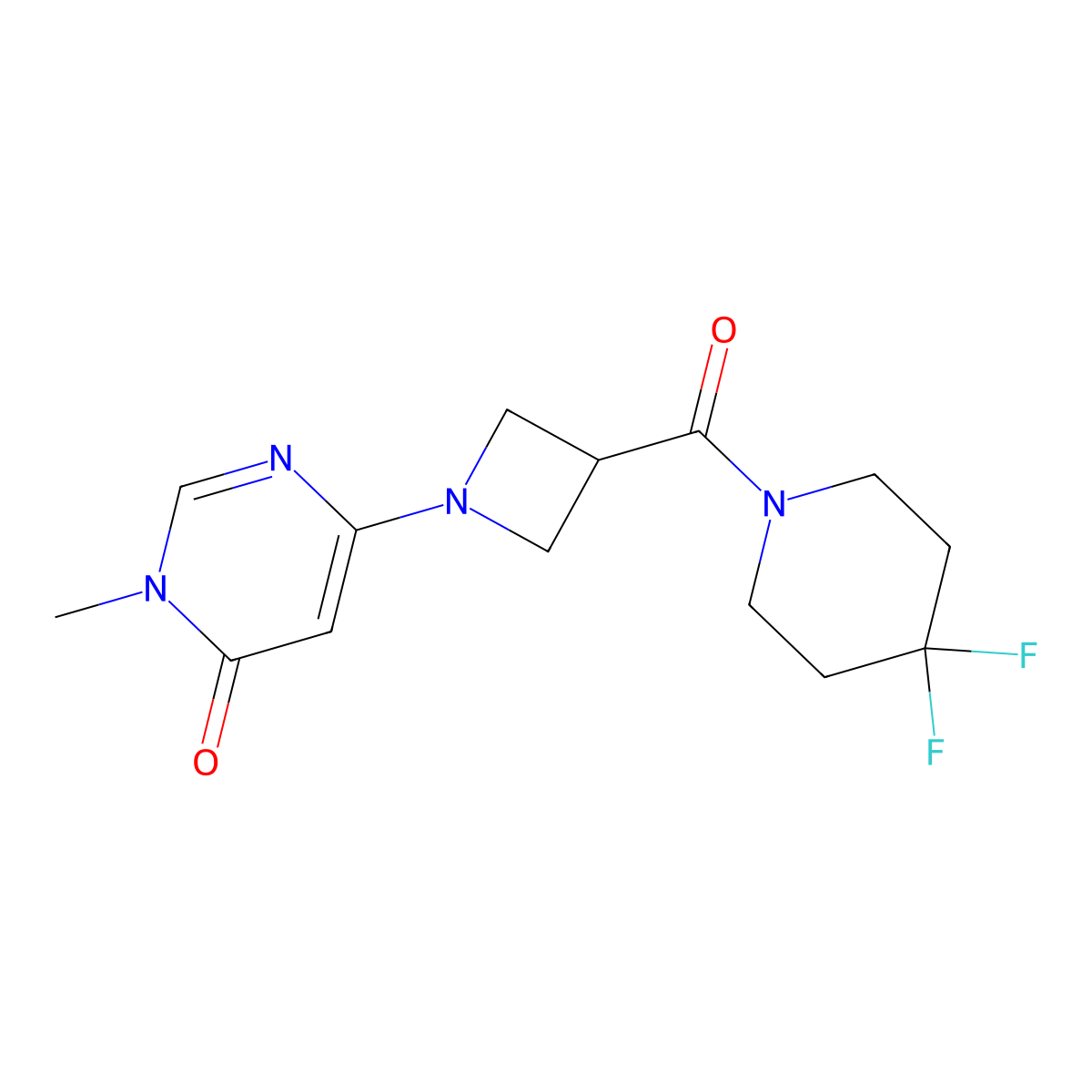 6-[3-(4,4-Difluoropiperidine-1-carbonyl)azetidin-1-yl]-3-methyl-3,4-dihydropyrimidin-4-one molecular structure, CAS 3054575-90-2