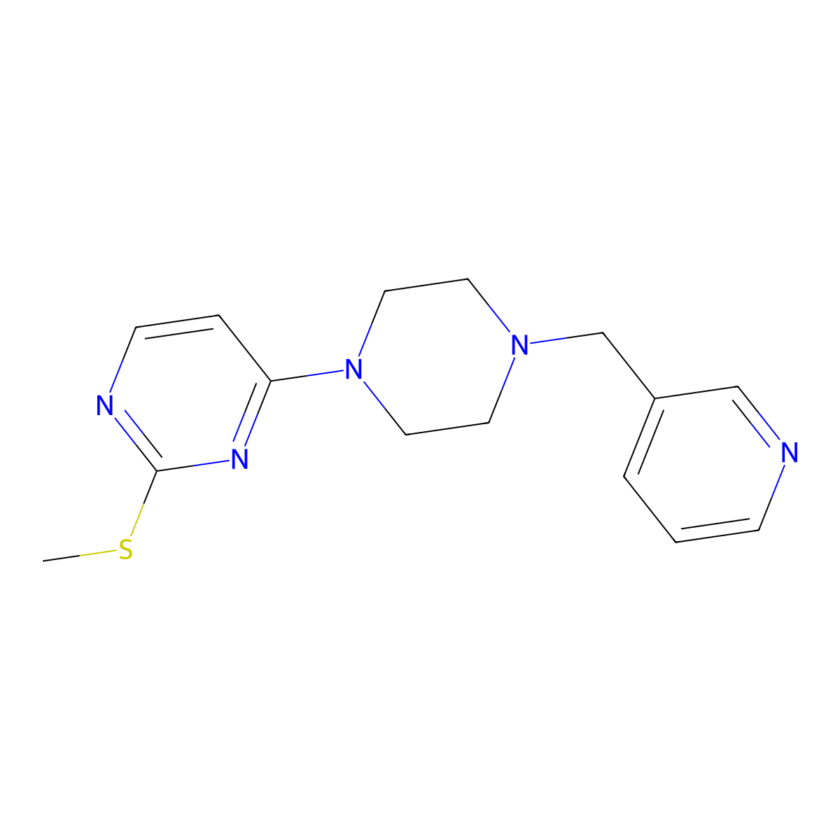 2-(Methylsulfanyl)-4-{4-[(pyridin-3-yl)methyl]piperazin-1-yl}pyrimidine molecular structure, CAS 3054575-91-3