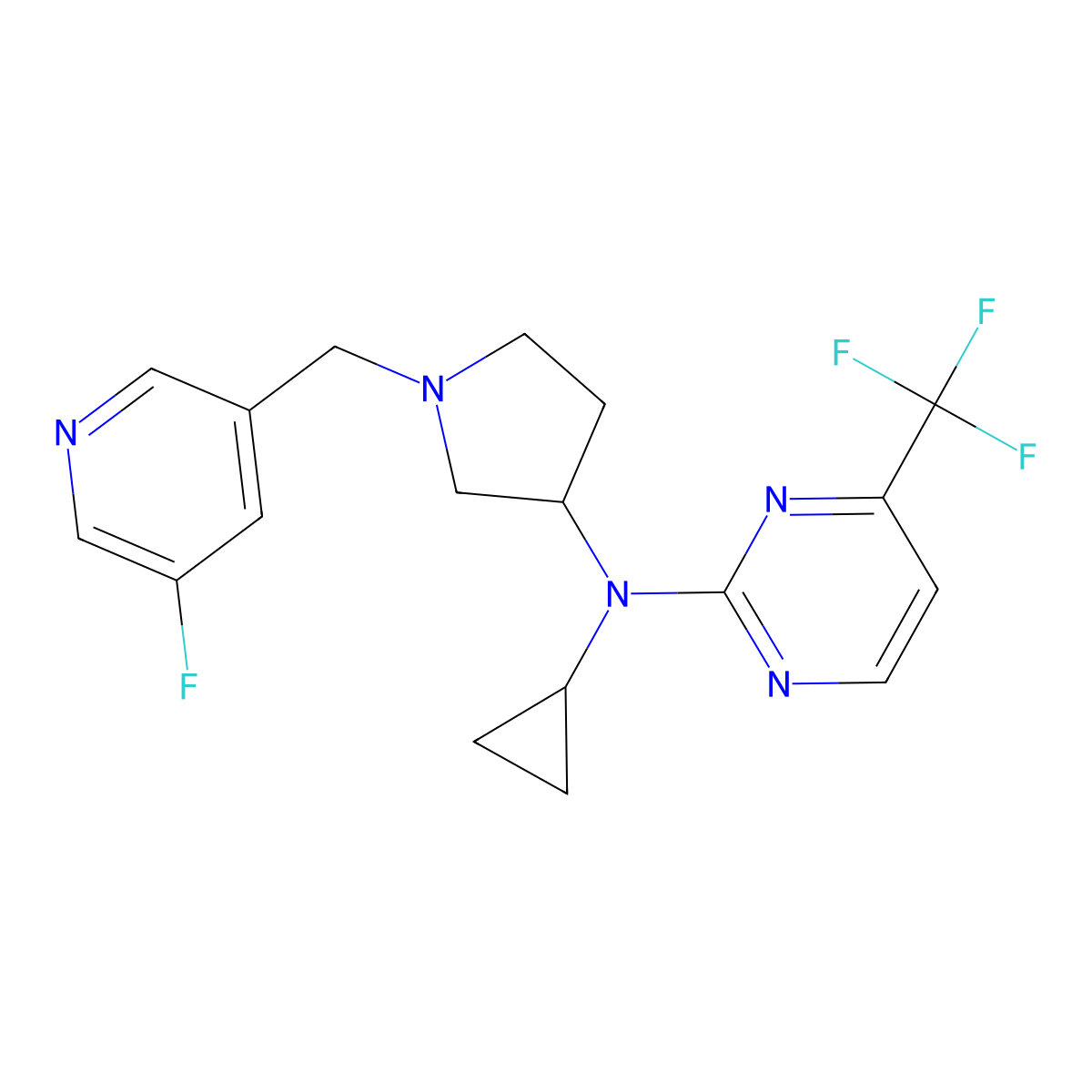 N-cyclopropyl-N-{1-[(5-fluoropyridin-3-yl)methyl]pyrrolidin-3-yl}-4-(trifluoromethyl)pyrimidin-2-amine molecular structure, CAS 3054575-92-4