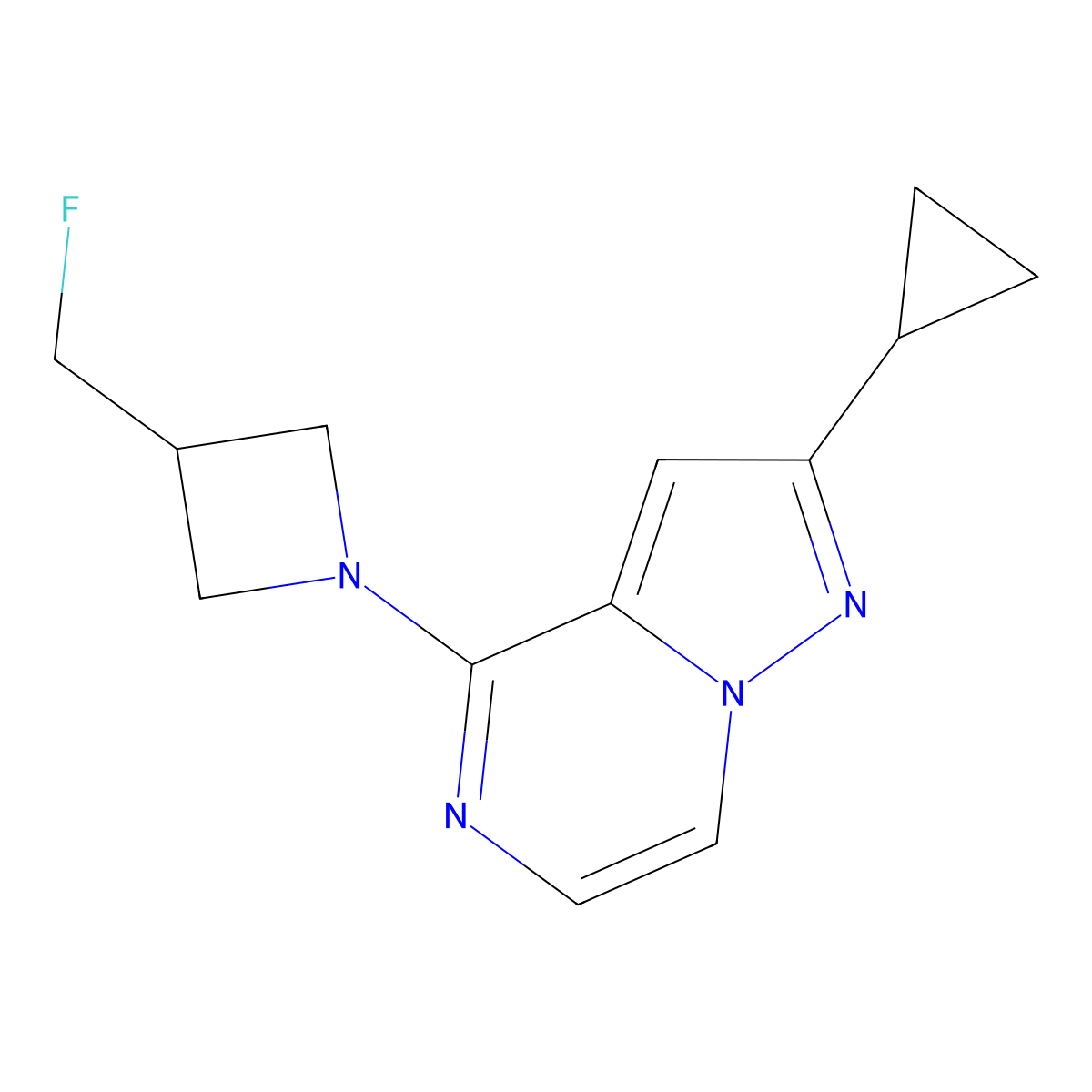 1-{2-Cyclopropylpyrazolo[1,5-a]pyrazin-4-yl}-3-(fluoromethyl)azetidine molecular structure, CAS 3054575-94-6