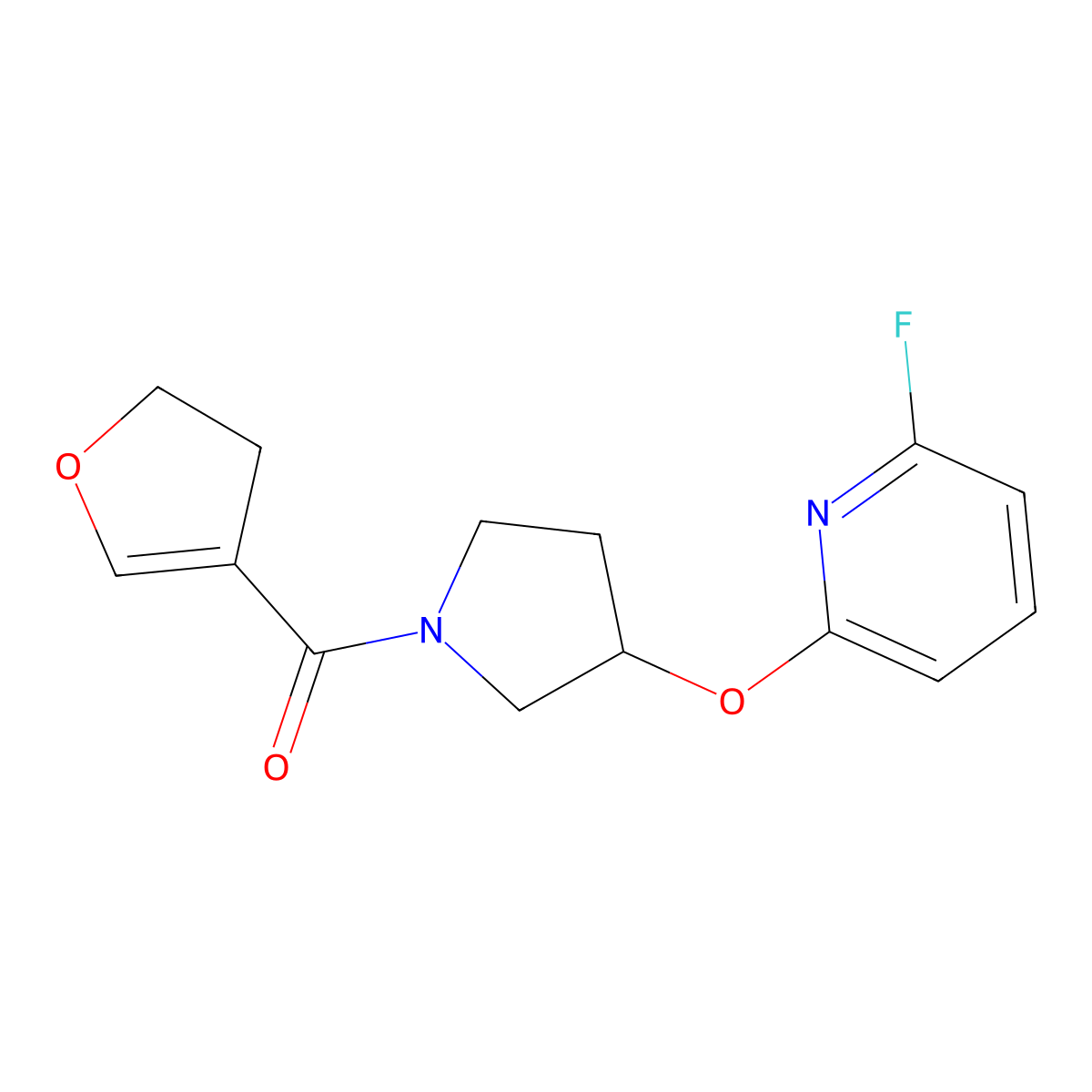 2-{[1-(4,5-Dihydrofuran-3-carbonyl)pyrrolidin-3-yl]oxy}-6-fluoropyridine molecular structure, CAS 3054575-95-7