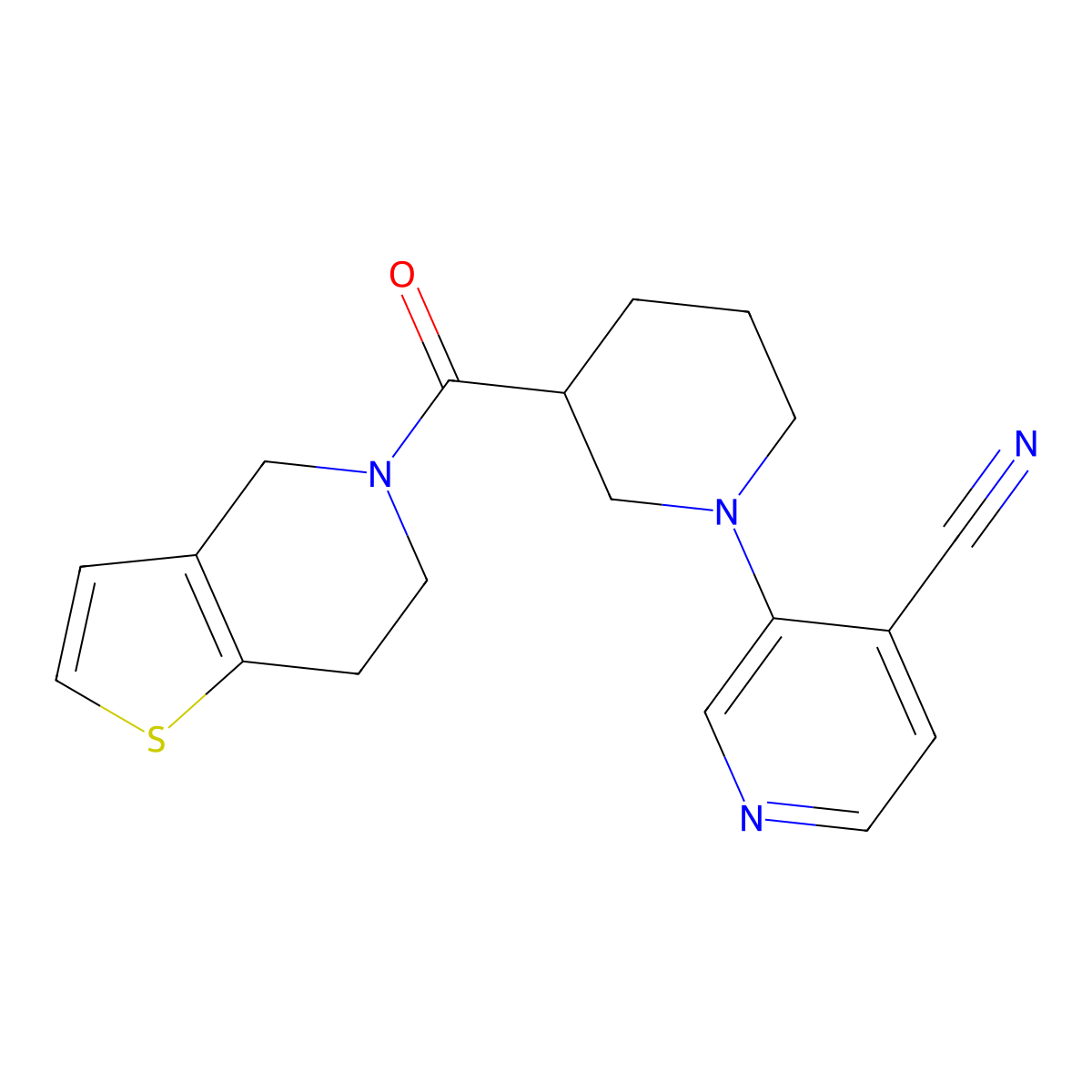 3-(3-{4H,5H,6H,7H-thieno[3,2-c]pyridine-5-carbonyl}piperidin-1-yl)pyridine-4-carbonitrile molecular structure, CAS 3054575-98-0