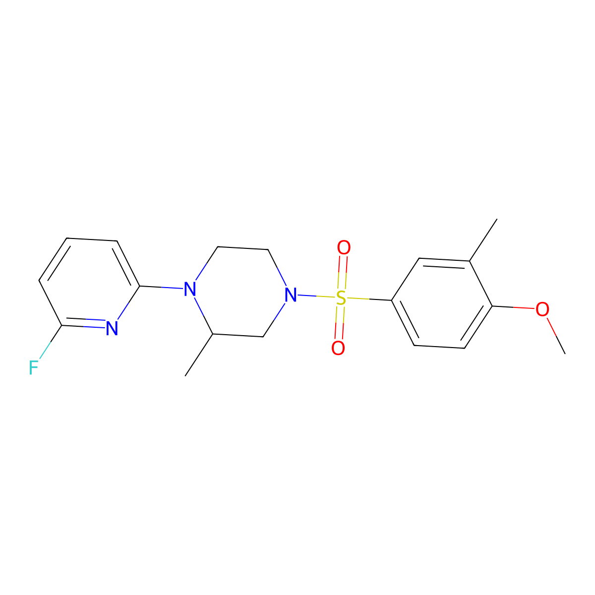 1-(6-Fluoropyridin-2-yl)-4-(4-methoxy-3-methylbenzenesulfonyl)-2-methylpiperazine molecular structure, CAS 3054576-00-7