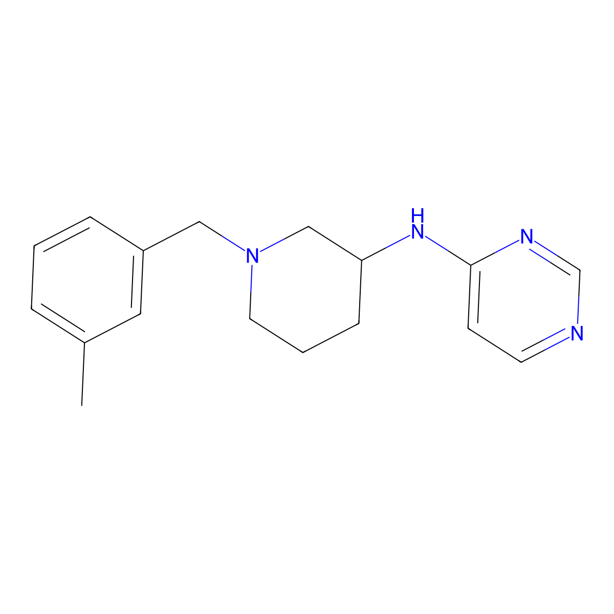 N-[1-[(3-methylphenyl)methyl]piperidin-3-yl]pyrimidin-4-amine molecular structure, CAS 3054576-01-8