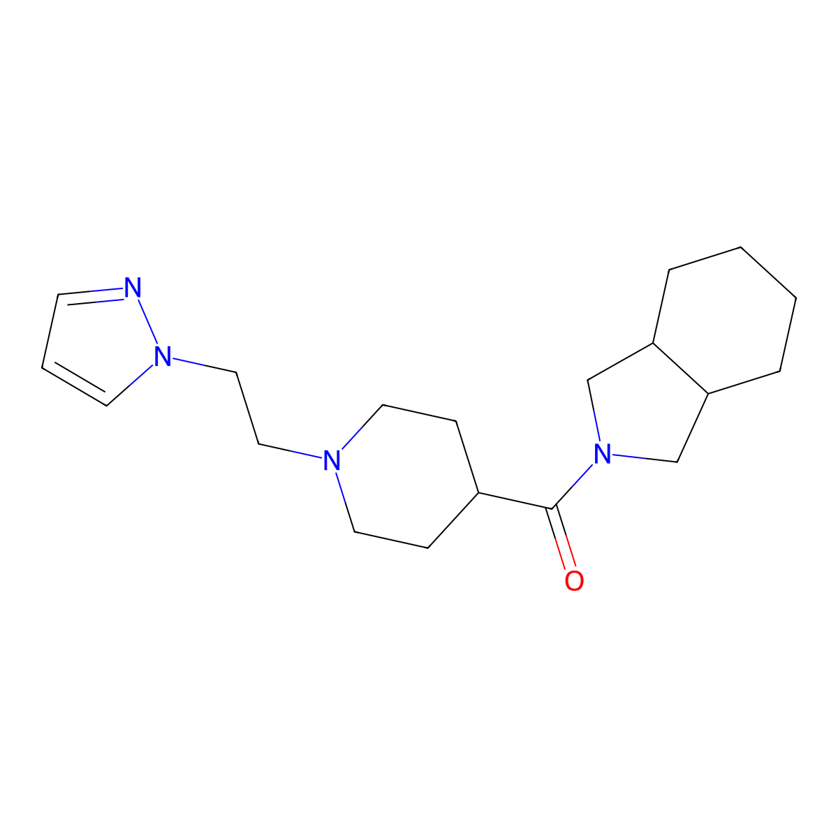 2-{1-[2-(1H-pyrazol-1-yl)ethyl]piperidine-4-carbonyl}-octahydro-1H-isoindole molecular structure, CAS 3054576-02-9