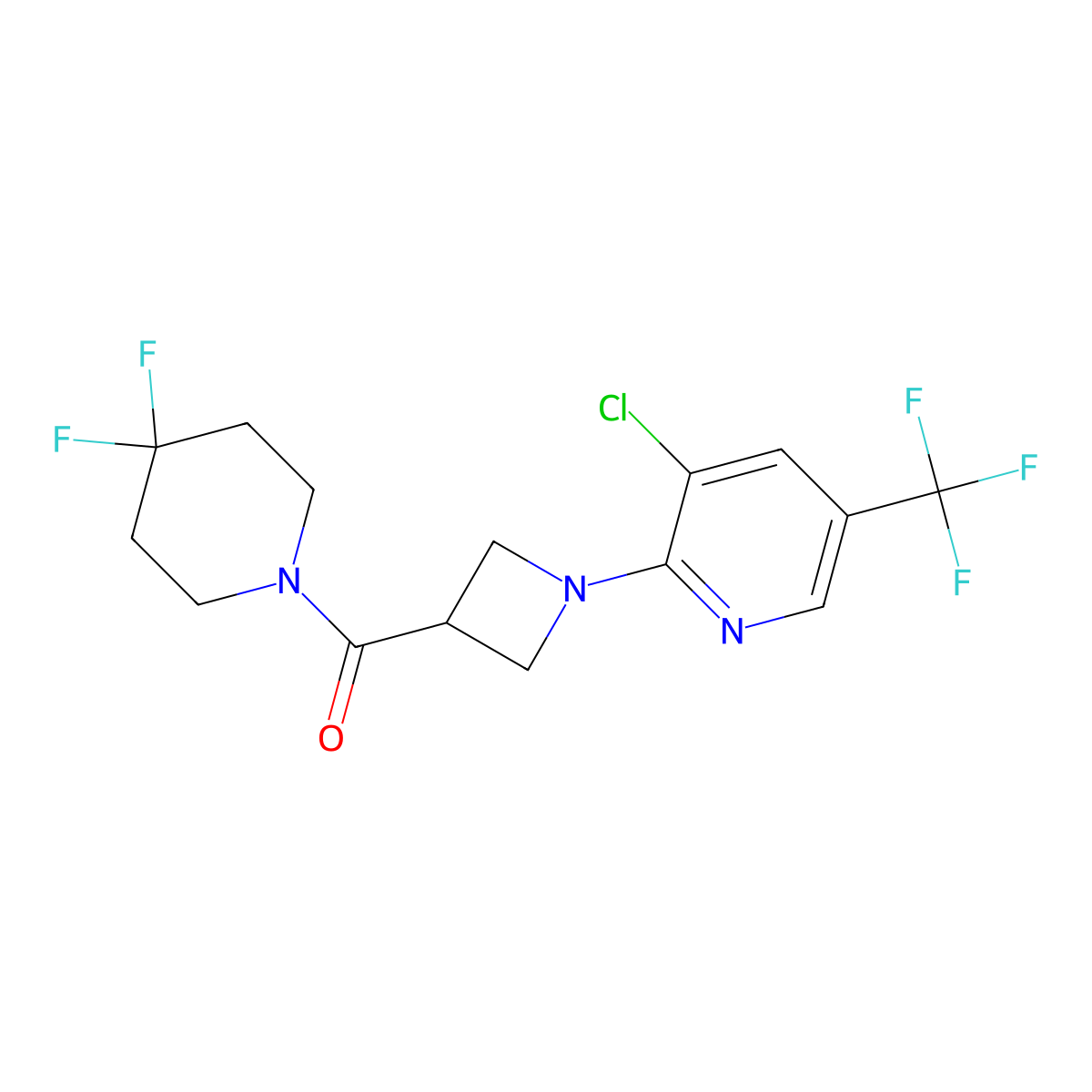 3-Chloro-2-[3-(4,4-difluoropiperidine-1-carbonyl)azetidin-1-yl]-5-(trifluoromethyl)pyridine molecular structure, CAS 3054576-13-2