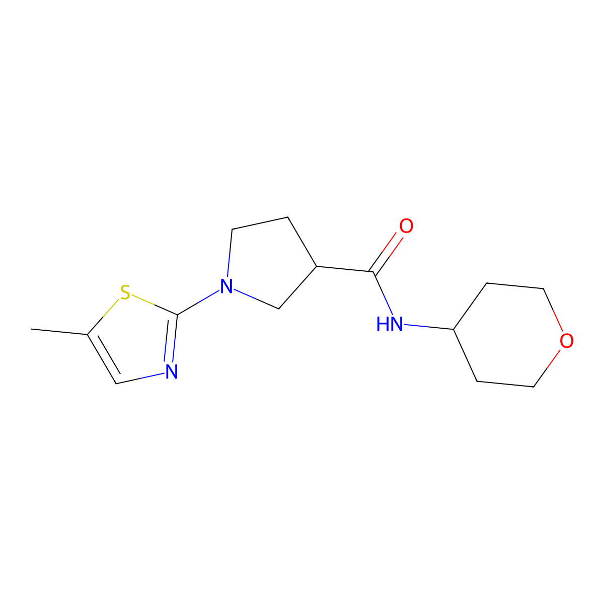 1-(5-methyl-1,3-thiazol-2-yl)-N-(oxan-4-yl)pyrrolidine-3-carboxamide molecular structure, CAS 3054576-15-4