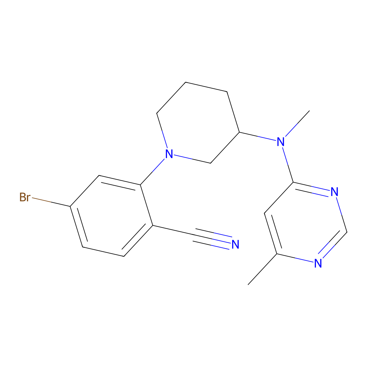 4-Bromo-2-{3-[methyl(6-methylpyrimidin-4-yl)amino]piperidin-1-yl}benzonitrile molecular structure, CAS 3054576-16-5
