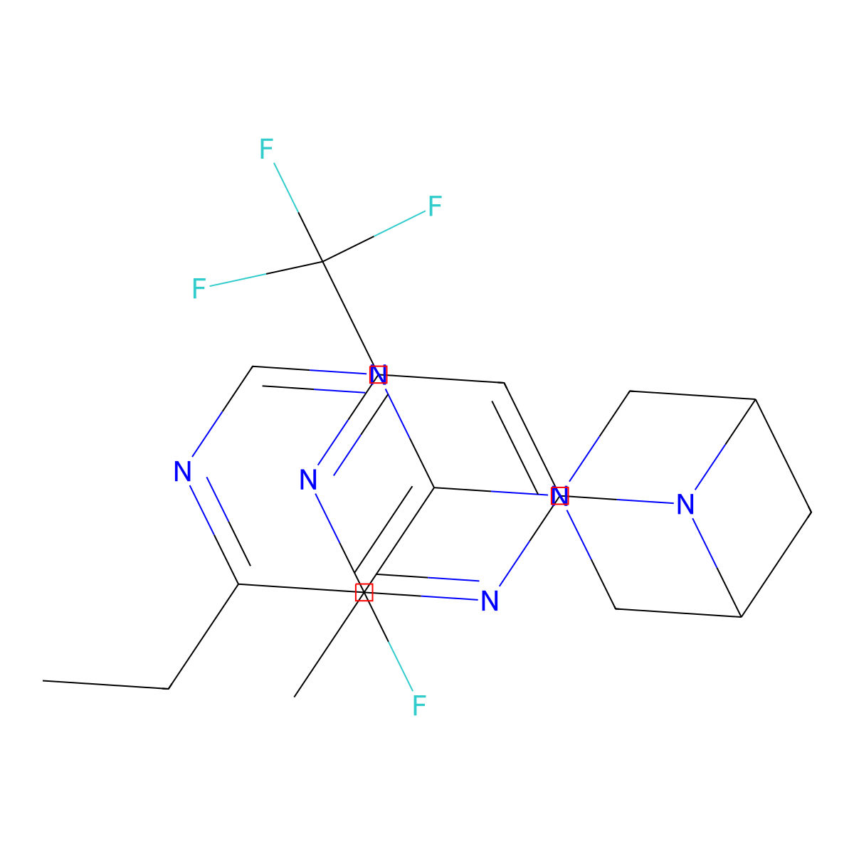 3-(6-Ethyl-5-fluoropyrimidin-4-yl)-6-[2-methyl-6-(trifluoromethyl)pyrimidin-4-yl]-3,6-diazabicyclo[3.1.1]heptane molecular structure, CAS 3054576-18-7