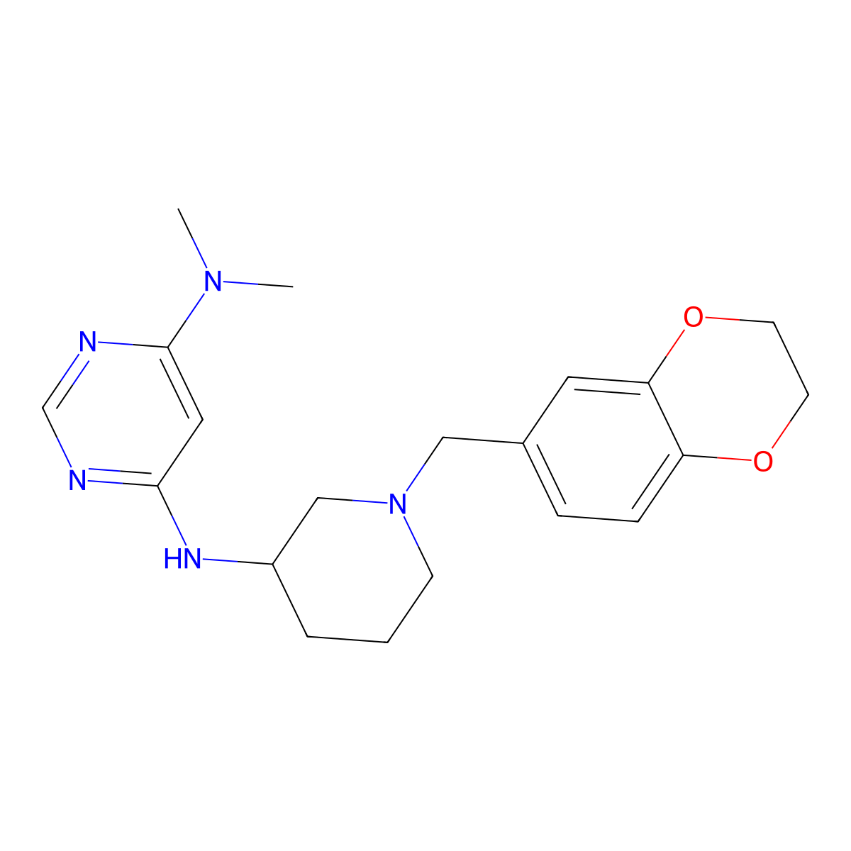 N6-{1-[(2,3-dihydro-1,4-benzodioxin-6-yl)methyl]piperidin-3-yl}-N4,N4-dimethylpyrimidine-4,6-diamine molecular structure, CAS 3054576-19-8
