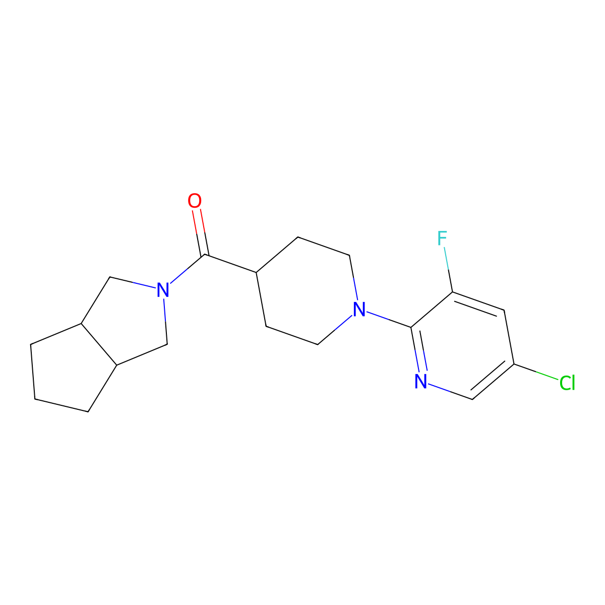 5-Chloro-3-fluoro-2-(4-{octahydrocyclopenta[c]pyrrole-2-carbonyl}piperidin-1-yl)pyridine molecular structure, CAS 3054576-20-1