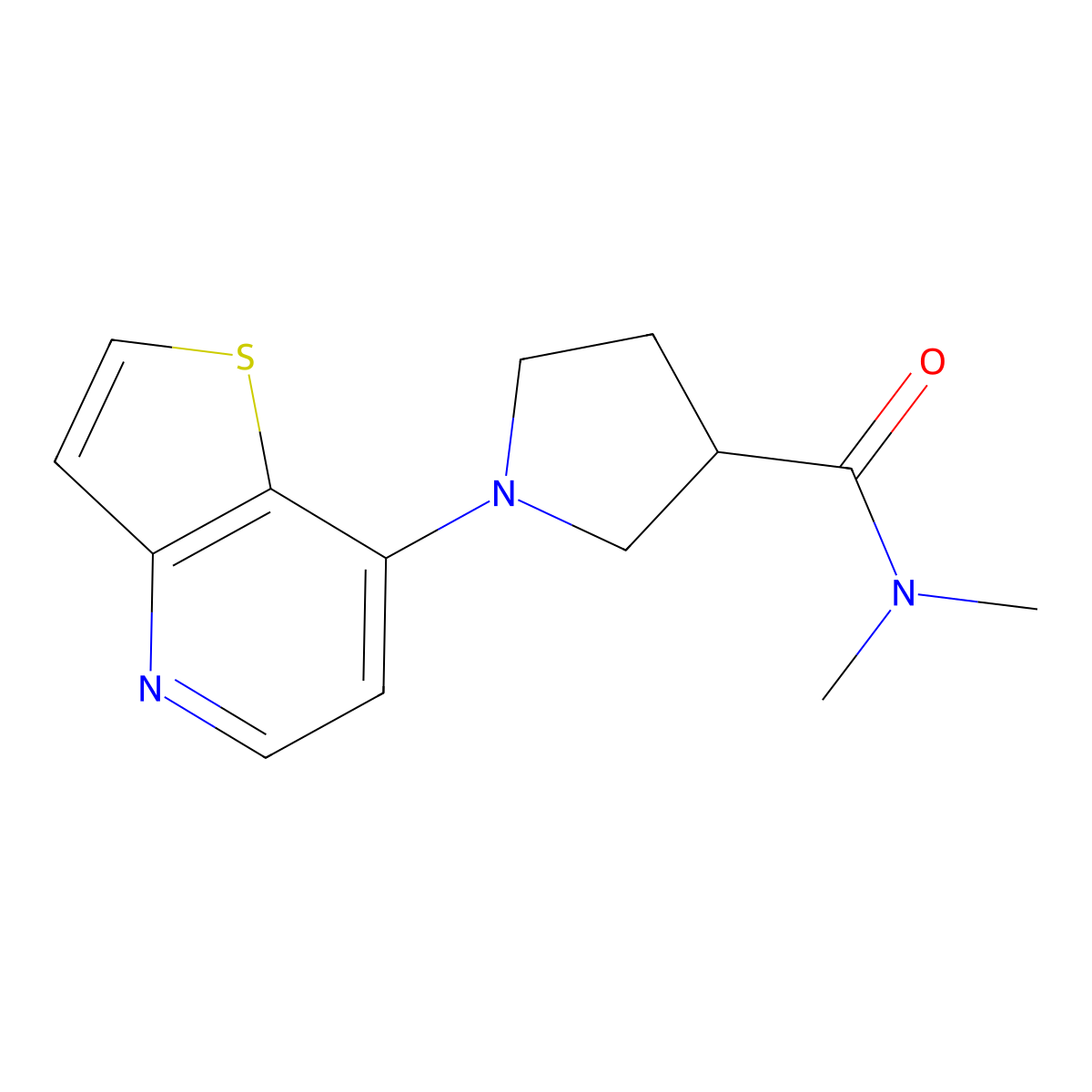 N,N-dimethyl-1-{thieno[3,2-b]pyridin-7-yl}pyrrolidine-3-carboxamide molecular structure, CAS 3054576-22-3