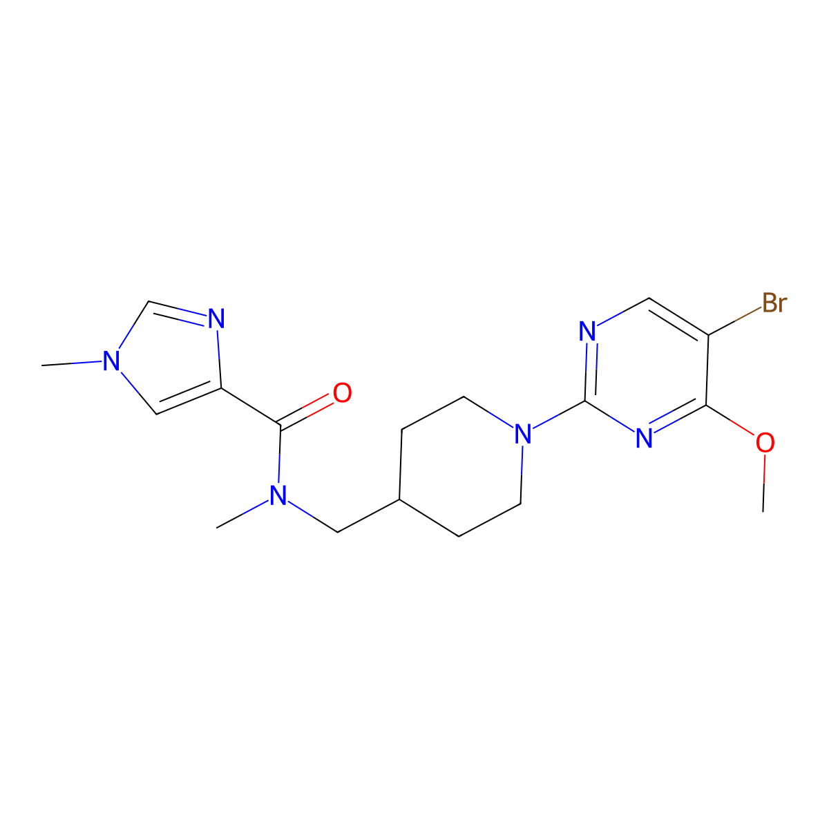 N-{[1-(5-bromo-4-methoxypyrimidin-2-yl)piperidin-4-yl]methyl}-N,1-dimethyl-1H-imidazole-4-carboxamide molecular structure, CAS 3054576-27-8