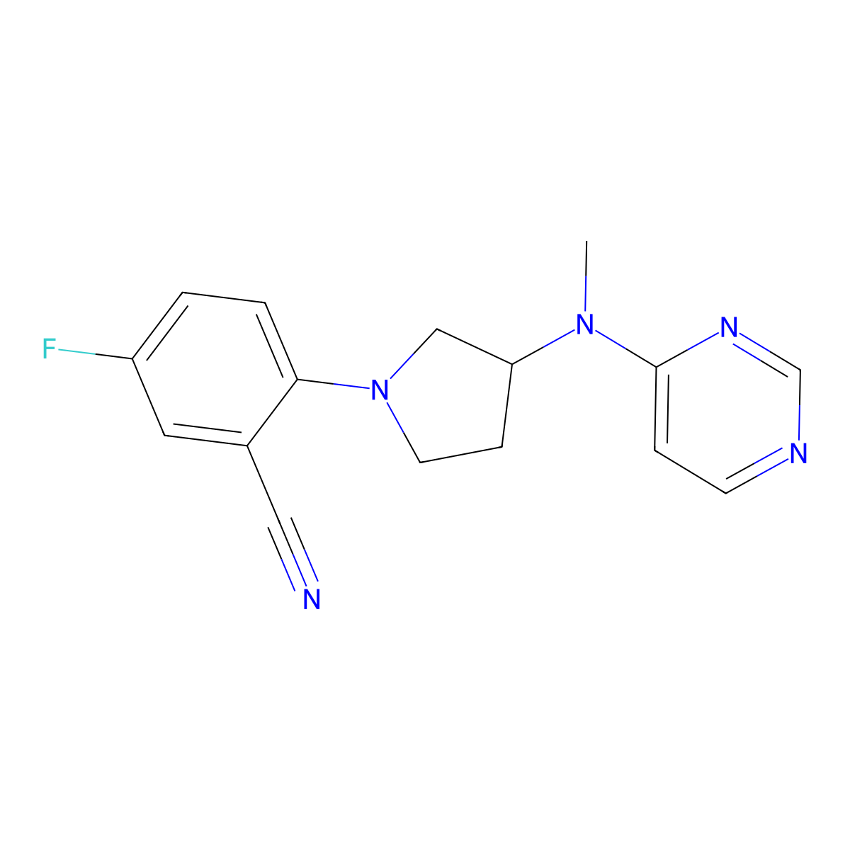 5-Fluoro-2-{3-[methyl(pyrimidin-4-yl)amino]pyrrolidin-1-yl}benzonitrile molecular structure, CAS 3054576-35-8