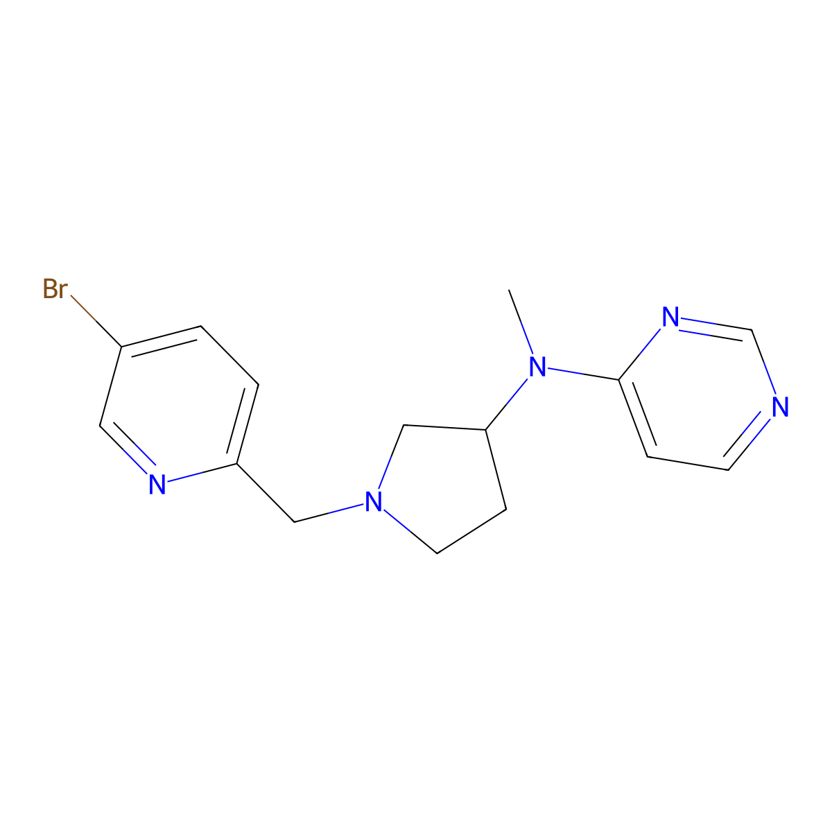N-{1-[(5-bromopyridin-2-yl)methyl]pyrrolidin-3-yl}-N-methylpyrimidin-4-amine molecular structure, CAS 3054576-37-0