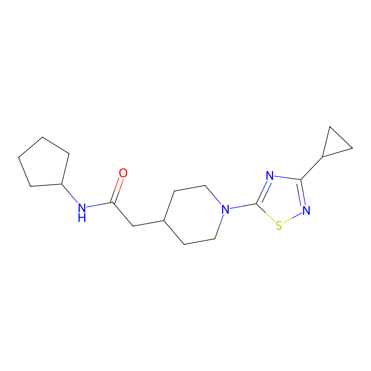 N-cyclopentyl-2-[1-(3-cyclopropyl-1,2,4-thiadiazol-5-yl)piperidin-4-yl]acetamide molecular structure, CAS 3054576-38-1