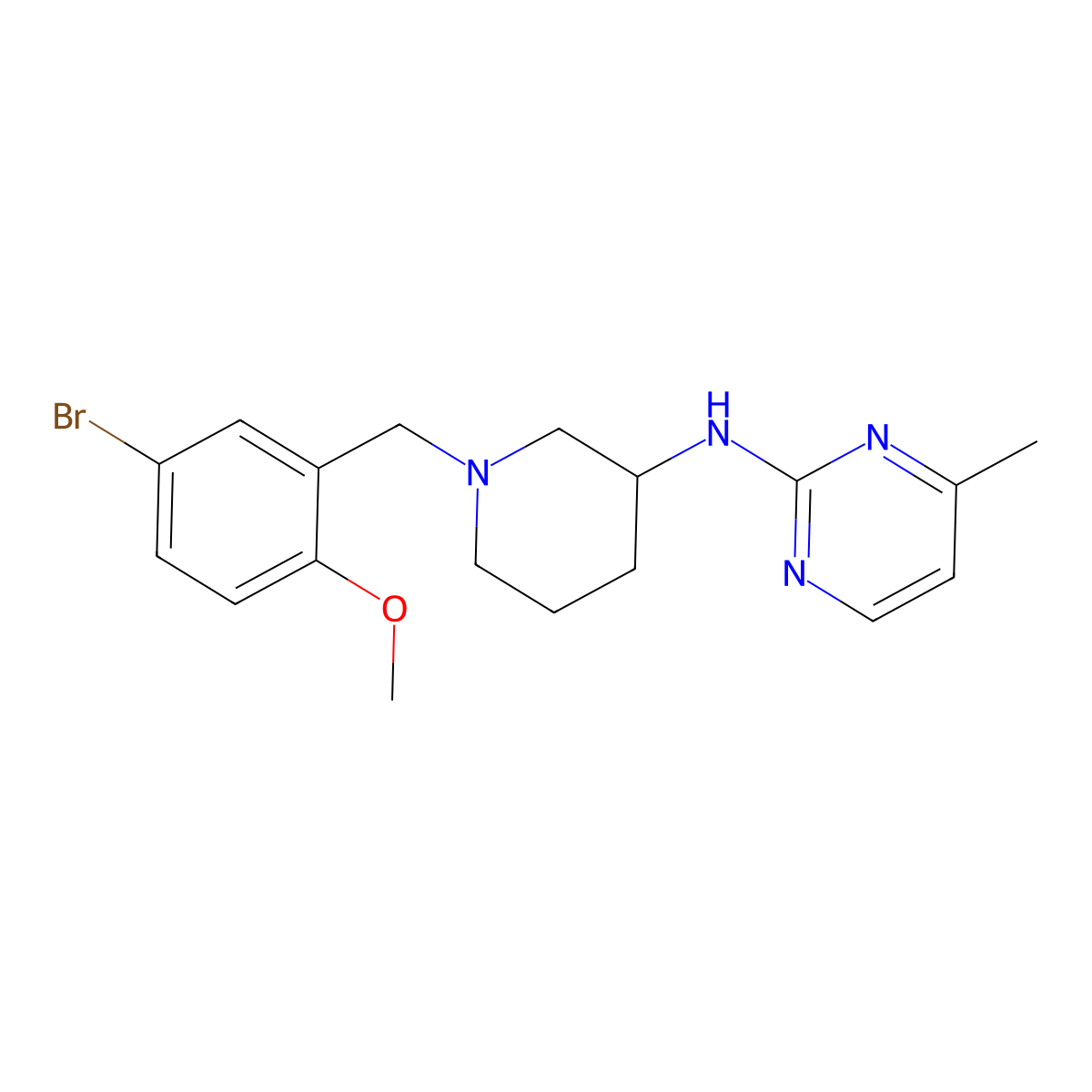 N-{1-[(5-bromo-2-methoxyphenyl)methyl]piperidin-3-yl}-4-methylpyrimidin-2-amine molecular structure, CAS 3054576-39-2