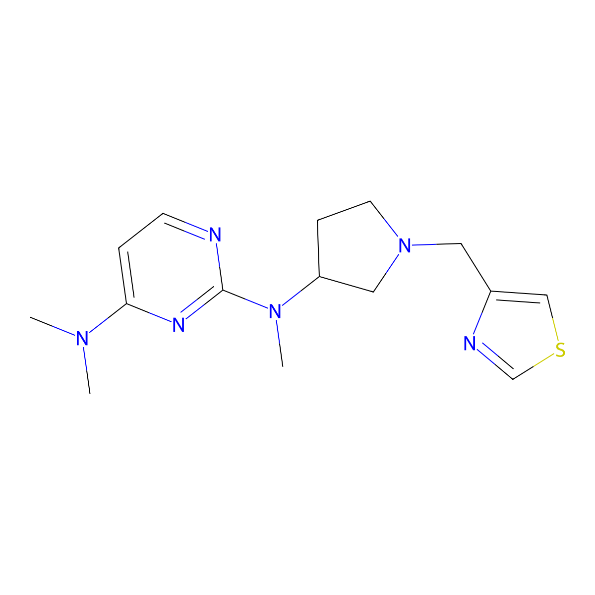 N2,N4,N4-trimethyl-N2-{1-[(1,3-thiazol-4-yl)methyl]pyrrolidin-3-yl}pyrimidine-2,4-diamine molecular structure, CAS 3054576-43-8