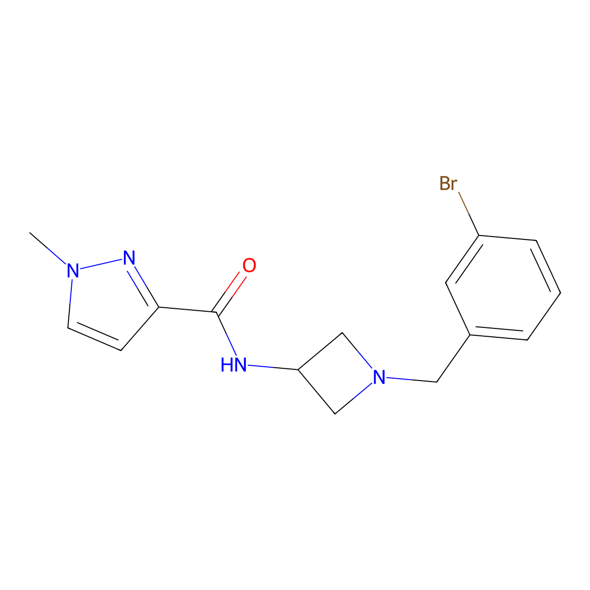 N-{1-[(3-bromophenyl)methyl]azetidin-3-yl}-1-methyl-1H-pyrazole-3-carboxamide molecular structure, CAS 3054576-44-9