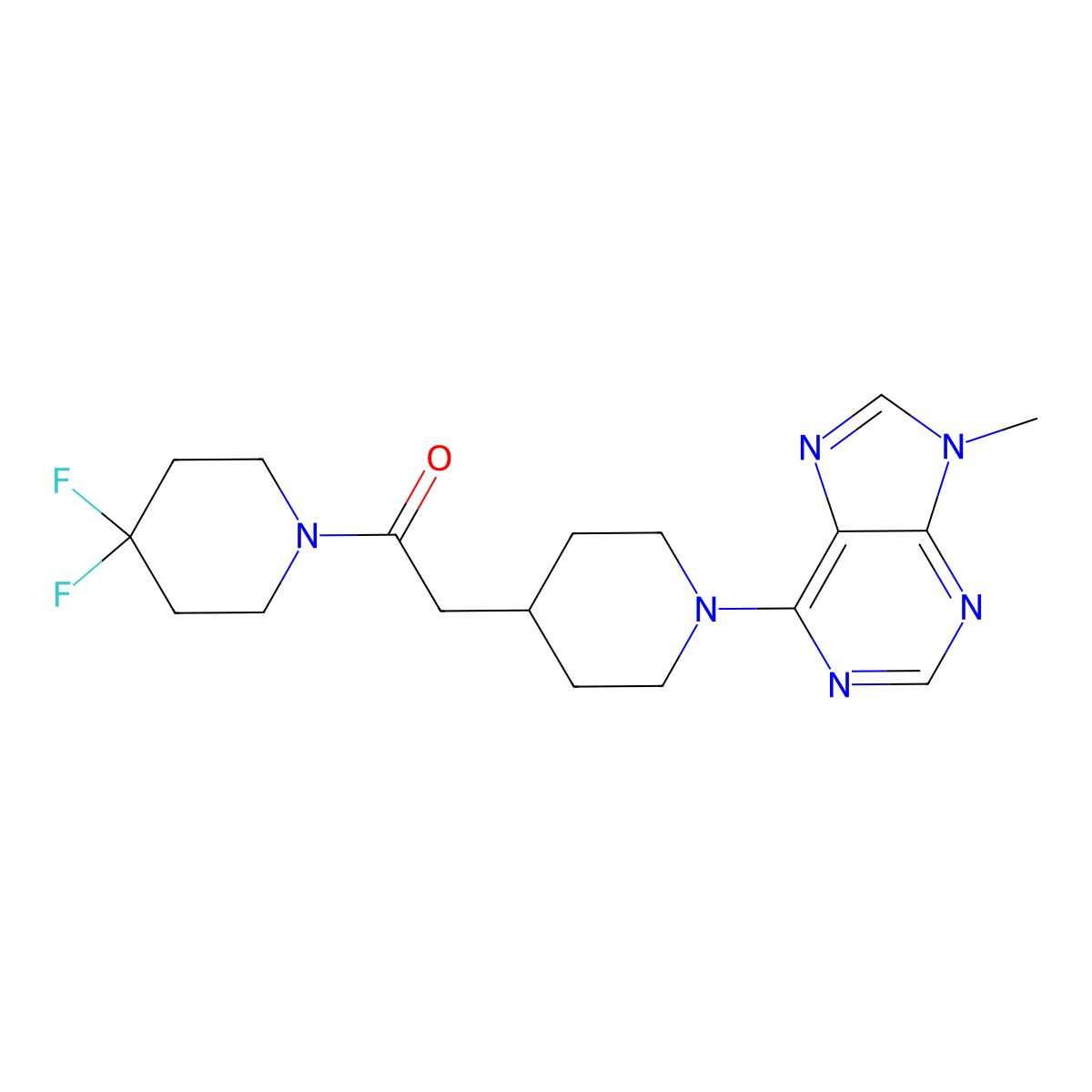 1-(4,4-difluoropiperidin-1-yl)-2-[1-(9-methyl-9H-purin-6-yl)piperidin-4-yl]ethan-1-one molecular structure, CAS 3054576-50-7