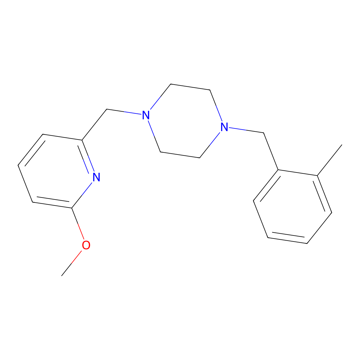 1-[(6-Methoxypyridin-2-yl)methyl]-4-[(2-methylphenyl)methyl]piperazine molecular structure, CAS 3054576-53-0