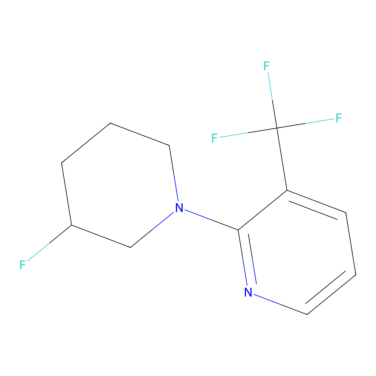 2-(3-Fluoropiperidin-1-yl)-3-(trifluoromethyl)pyridine molecular structure, CAS 3054576-56-3