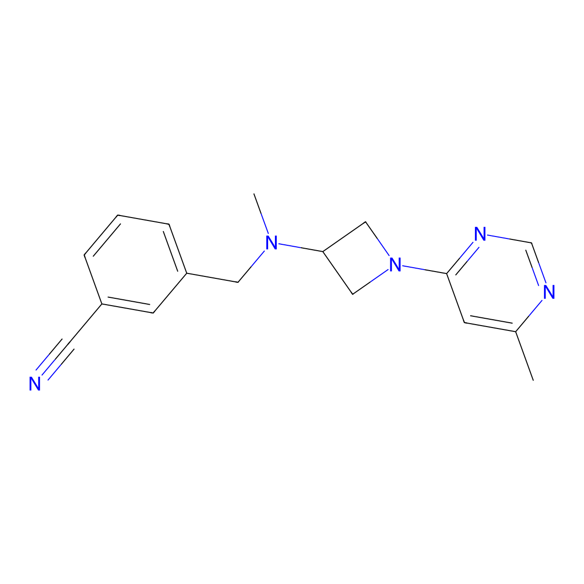3-({Methyl[1-(6-methylpyrimidin-4-yl)azetidin-3-yl]amino}methyl)benzonitrile molecular structure, CAS 3054576-60-9