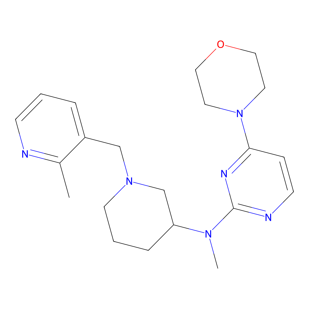 N-methyl-N-{1-[(2-methylpyridin-3-yl)methyl]piperidin-3-yl}-4-(morpholin-4-yl)pyrimidin-2-amine molecular structure, CAS 3054576-65-4