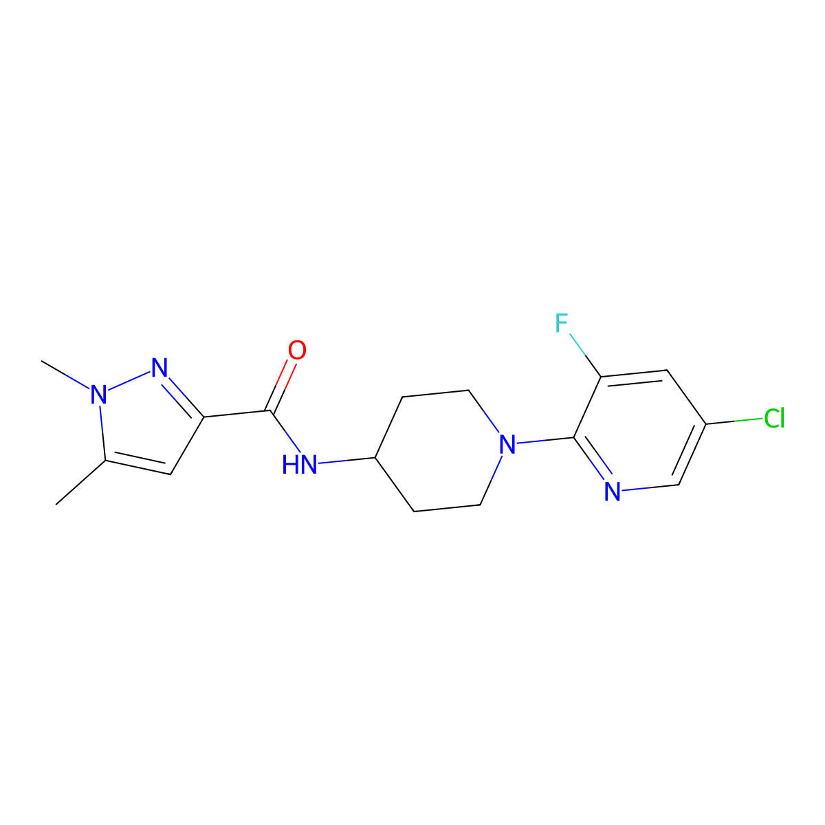 N-[1-(5-chloro-3-fluoropyridin-2-yl)piperidin-4-yl]-1,5-dimethyl-1H-pyrazole-3-carboxamide molecular structure, CAS 3054576-66-5
