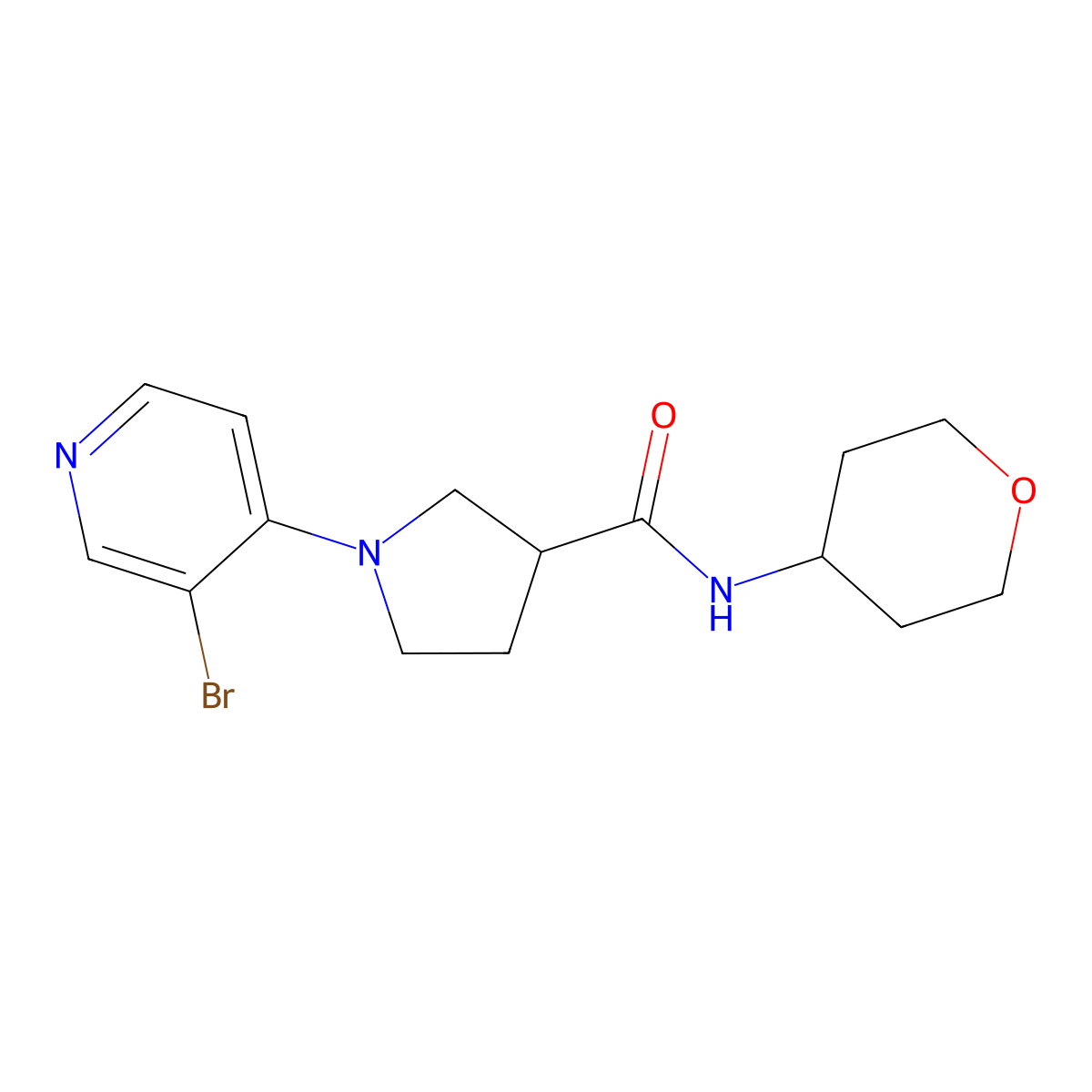 1-(3-bromopyridin-4-yl)-N-(oxan-4-yl)pyrrolidine-3-carboxamide molecular structure, CAS 3054576-68-7