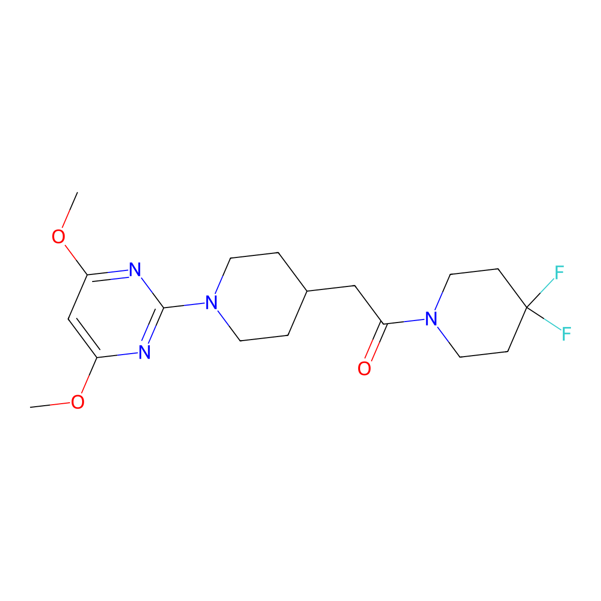 1-(4,4-Difluoropiperidin-1-yl)-2-[1-(4,6-dimethoxypyrimidin-2-yl)piperidin-4-yl]ethan-1-one molecular structure, CAS 3054576-70-1