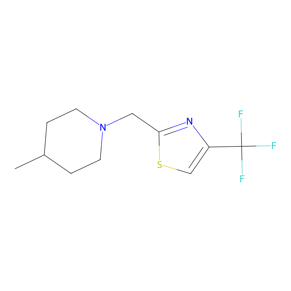 4-Methyl-1-{[4-(trifluoromethyl)-1,3-thiazol-2-yl]methyl}piperidine molecular structure, CAS 3054576-74-5