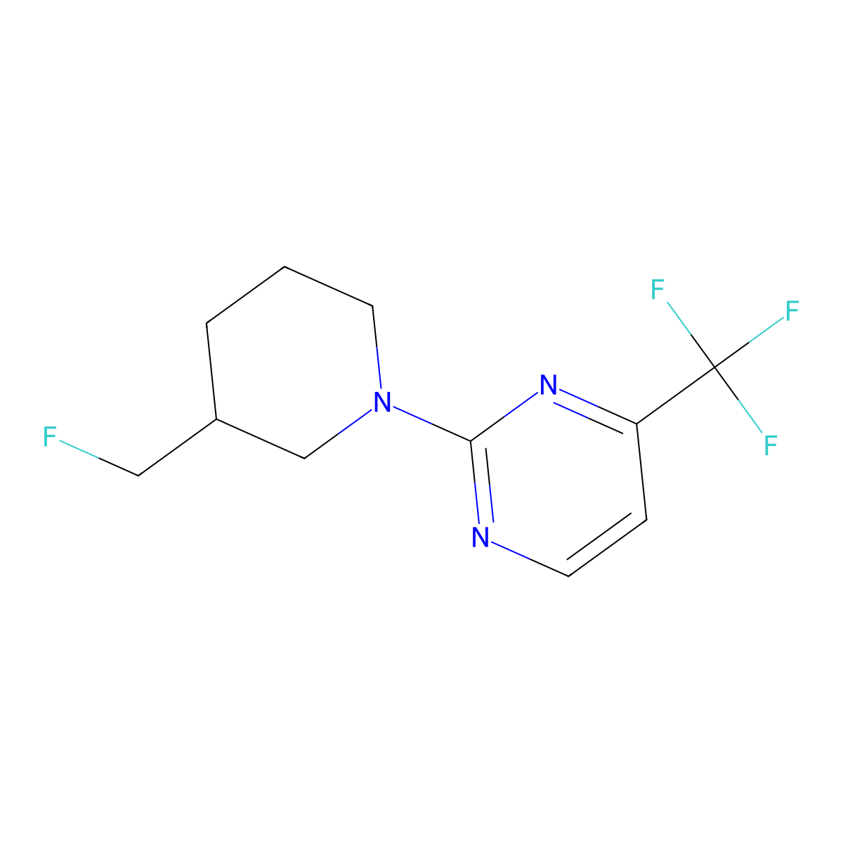2-[3-(Fluoromethyl)piperidin-1-yl]-4-(trifluoromethyl)pyrimidine molecular structure, CAS 3054576-77-8
