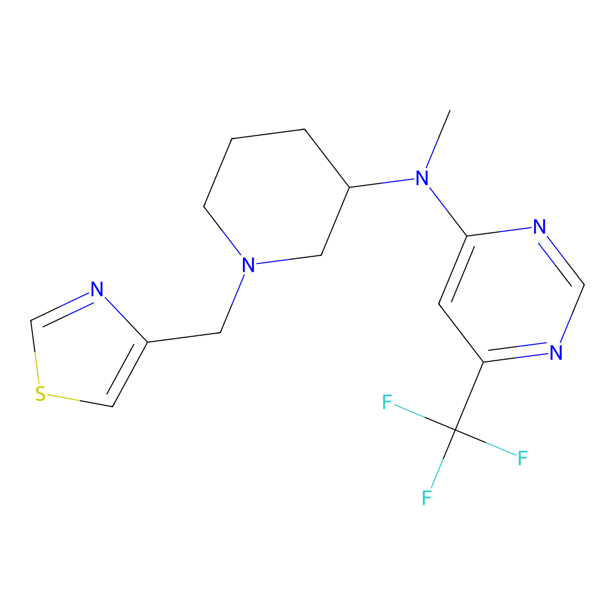 N-methyl-N-{1-[(1,3-thiazol-4-yl)methyl]piperidin-3-yl}-6-(trifluoromethyl)pyrimidin-4-amine molecular structure, CAS 3054576-95-0