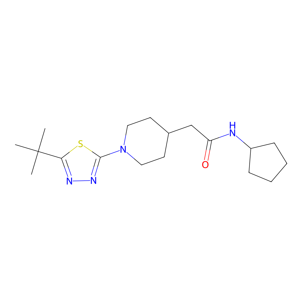 2-[1-(5-tert-butyl-1,3,4-thiadiazol-2-yl)piperidin-4-yl]-N-cyclopentylacetamide molecular structure, CAS 3054576-97-2