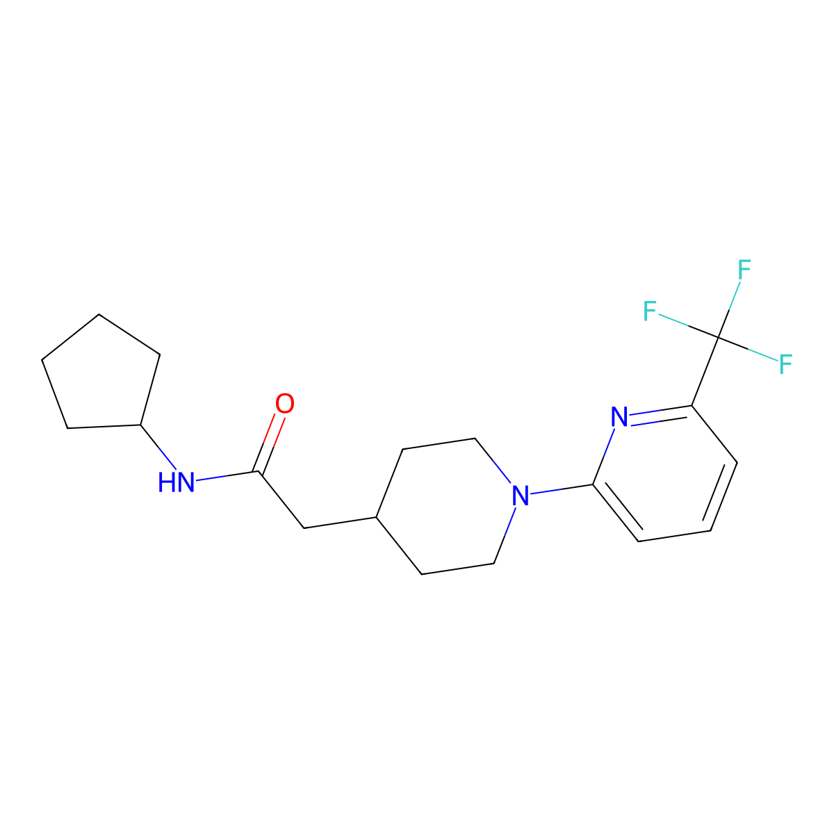 N-cyclopentyl-2-{1-[6-(trifluoromethyl)pyridin-2-yl]piperidin-4-yl}acetamide molecular structure, CAS 3054576-98-3