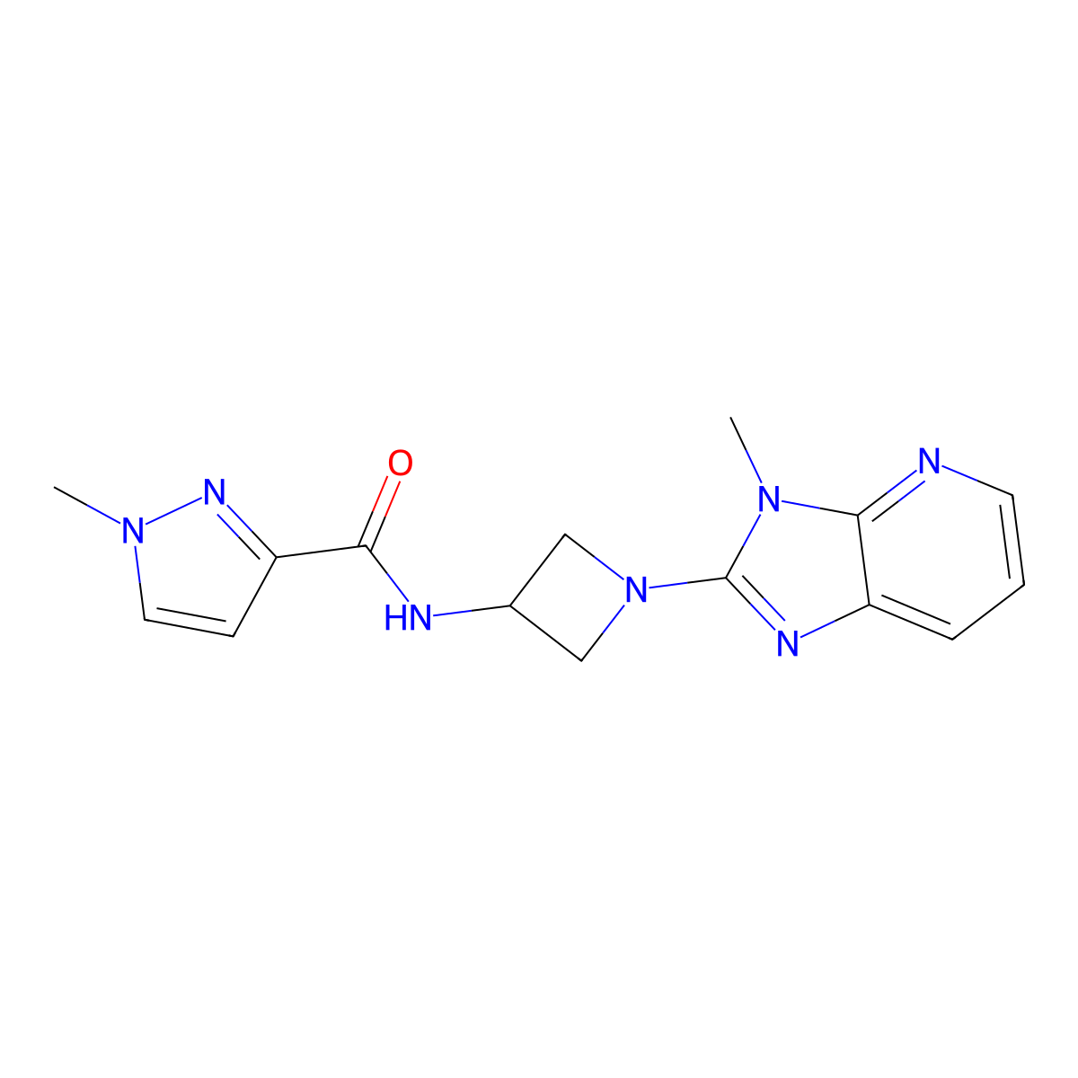 1-methyl-N-(1-{3-methyl-3H-imidazo[4,5-b]pyridin-2-yl}azetidin-3-yl)-1H-pyrazole-3-carboxamide molecular structure, CAS 3054577-02-2