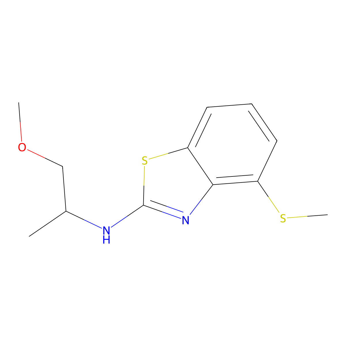 N-(1-methoxypropan-2-yl)-4-(methylsulfanyl)-1,3-benzothiazol-2-amine molecular structure, CAS 3054577-05-5