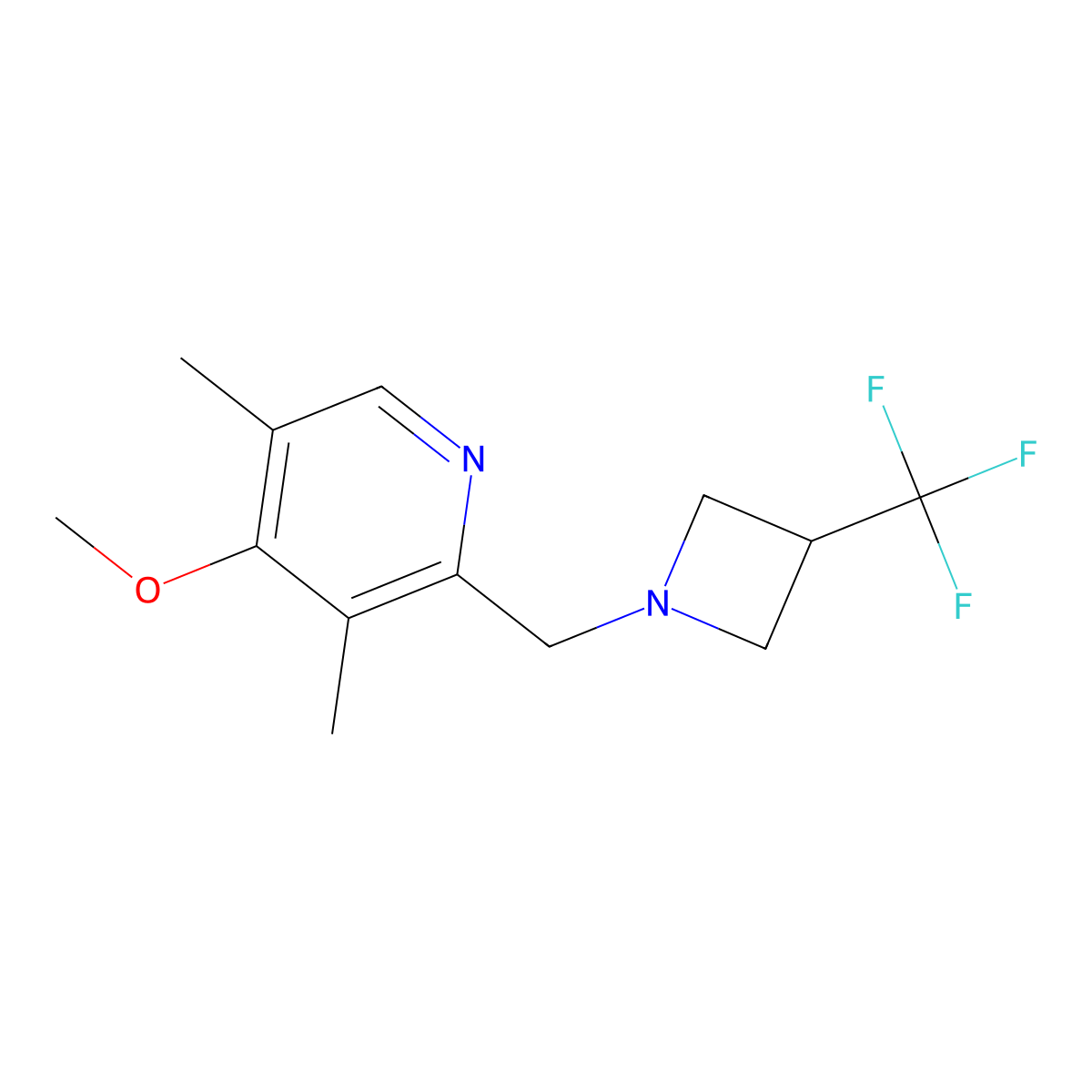 4-Methoxy-3,5-dimethyl-2-{[3-(trifluoromethyl)azetidin-1-yl]methyl}pyridine molecular structure, CAS 3054577-06-6