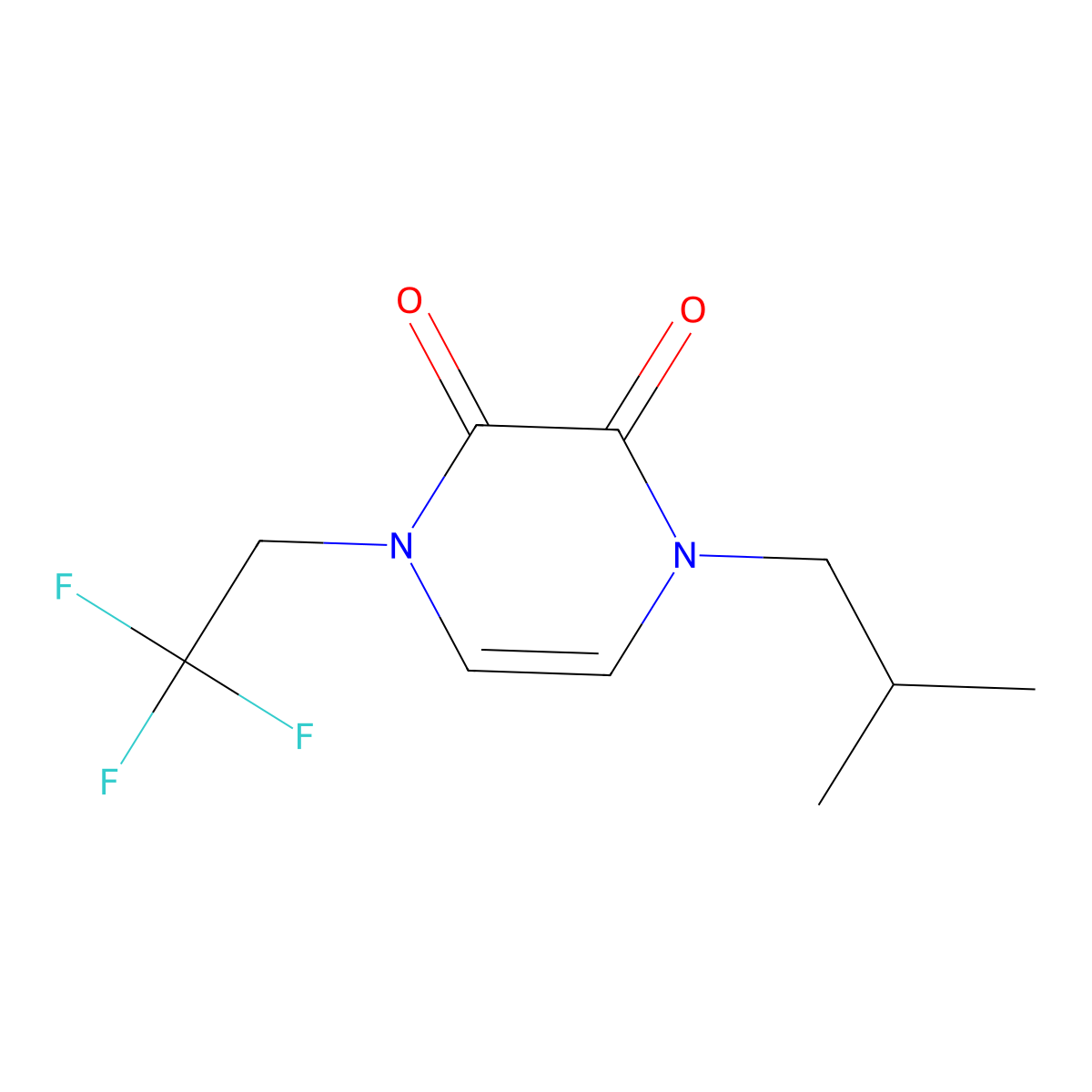 1-(2-Methylpropyl)-4-(2,2,2-trifluoroethyl)-1,2,3,4-tetrahydropyrazine-2,3-dione molecular structure, CAS 3054577-07-7