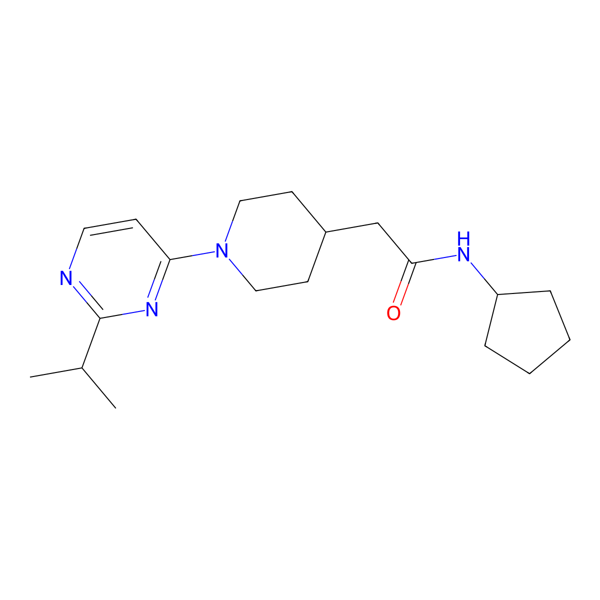 N-cyclopentyl-2-{1-[2-(propan-2-yl)pyrimidin-4-yl]piperidin-4-yl}acetamide molecular structure, CAS 3054577-08-8