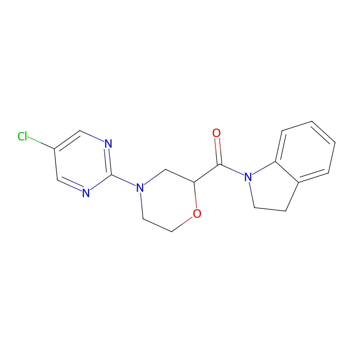 1-[4-(5-chloropyrimidin-2-yl)morpholine-2-carbonyl]-2,3-dihydro-1H-indole molecular structure, CAS 3054577-11-3