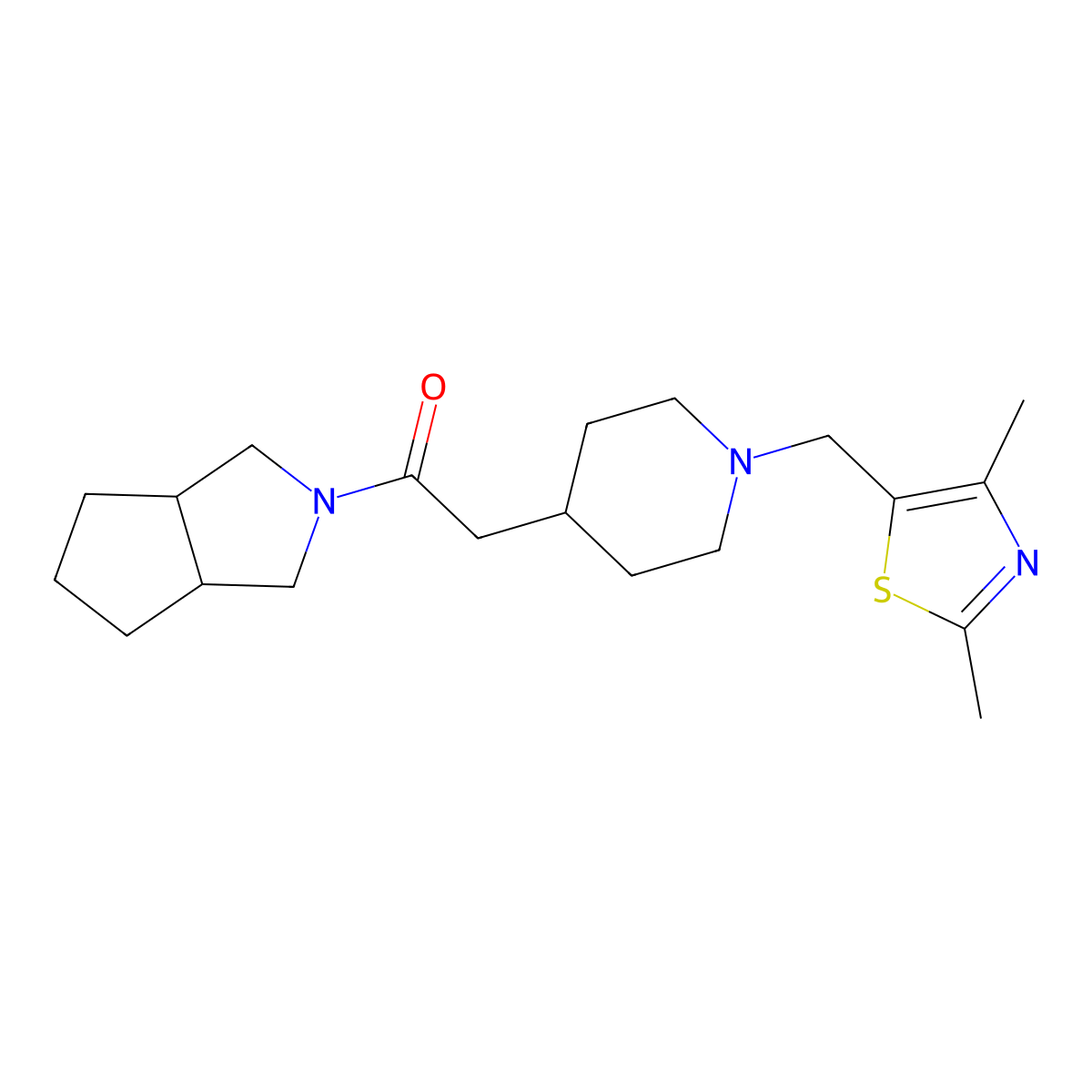 2-{1-[(2,4-Dimethyl-1,3-thiazol-5-yl)methyl]piperidin-4-yl}-1-{octahydrocyclopenta[c]pyrrol-2-yl}ethan-1-one molecular structure, CAS 3054577-12-4